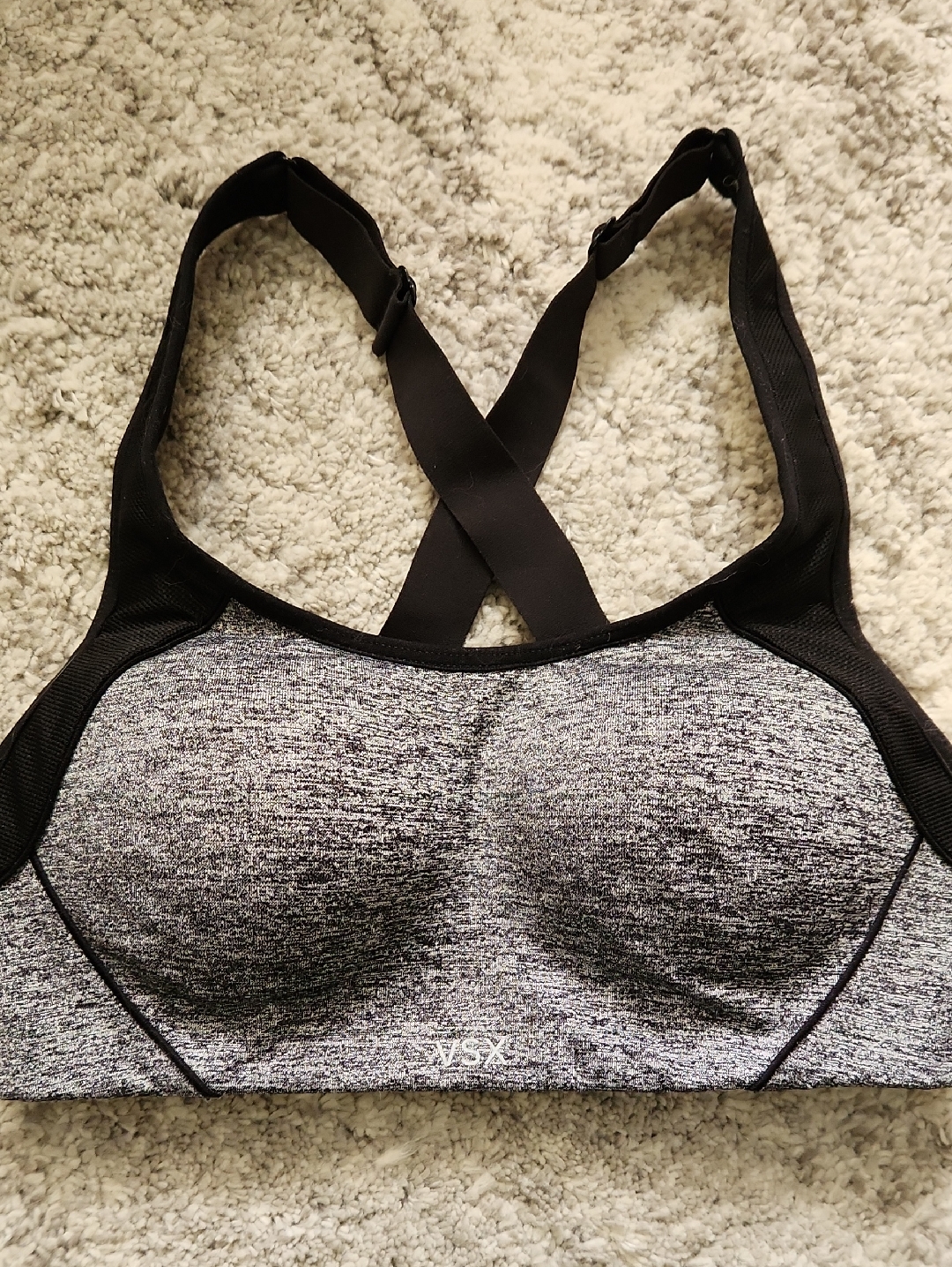 Vsx Heathered Gray And Black Crossback Sports Bra